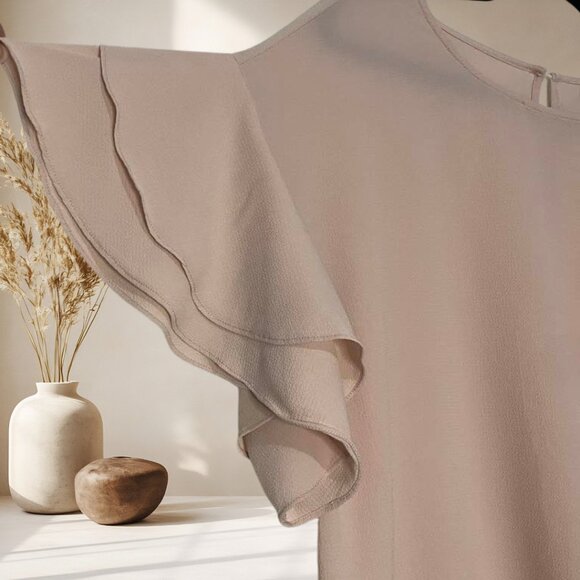 Vince Camuto Tiered Ruffle Sleeve Blouse Size L | Neutral Peachy Beige - Picture 6 of 11